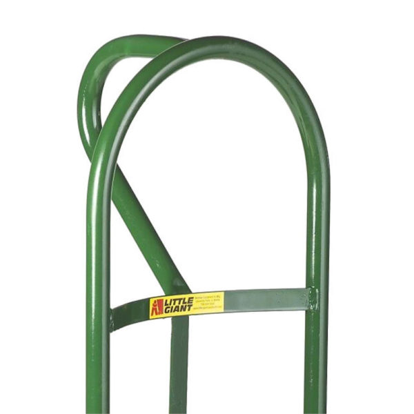 A close up of a looped handle, green in color, by Little Giant.