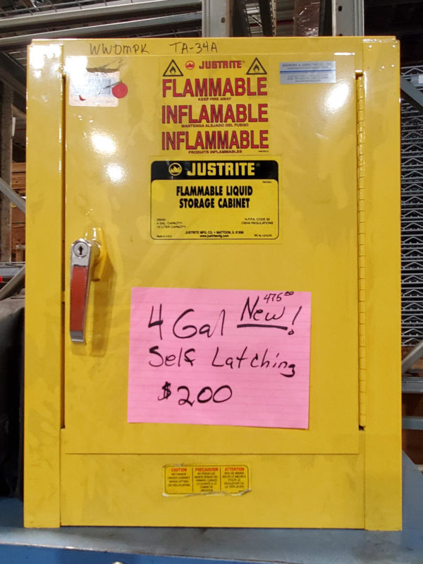 Used yellow Flammable Safety Cabinet, by Justrite