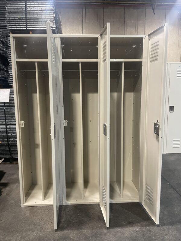 Tan Single Tier 18x18x72 Metal Lockers - inside 3 wide