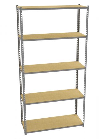 Tennsco bulk rivet shelving, 5 tiers, small width.